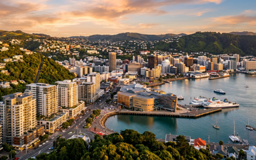 Wellington property investment, aerial view of Wellington harbour and CBD