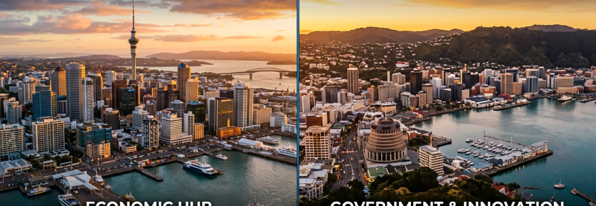 Auckland vs Wellington property, aerial comparison of both New Zealand city investment markets
